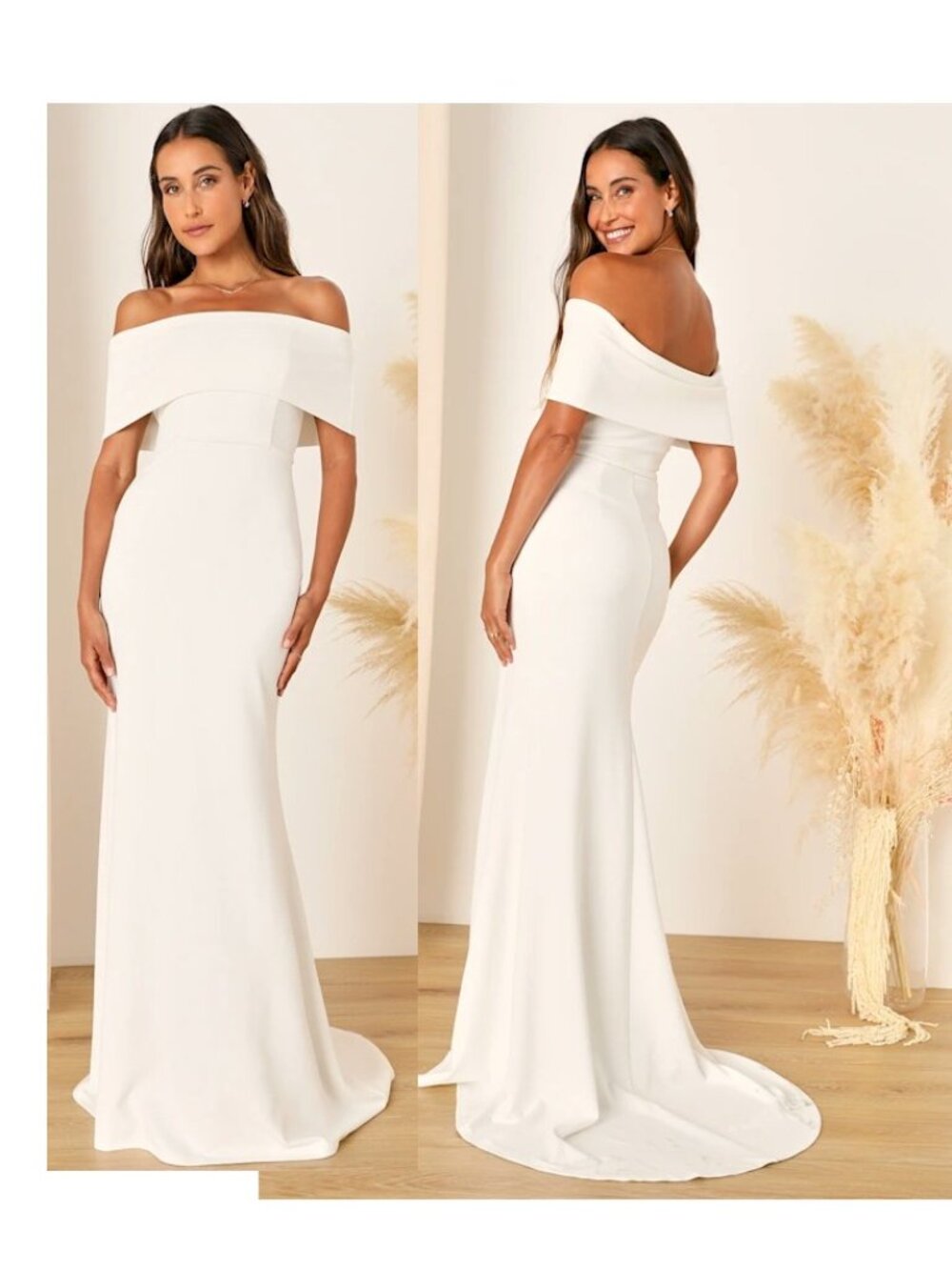 Lulu's Elegant Off-Shoulder White Mermaid Wedding Dress